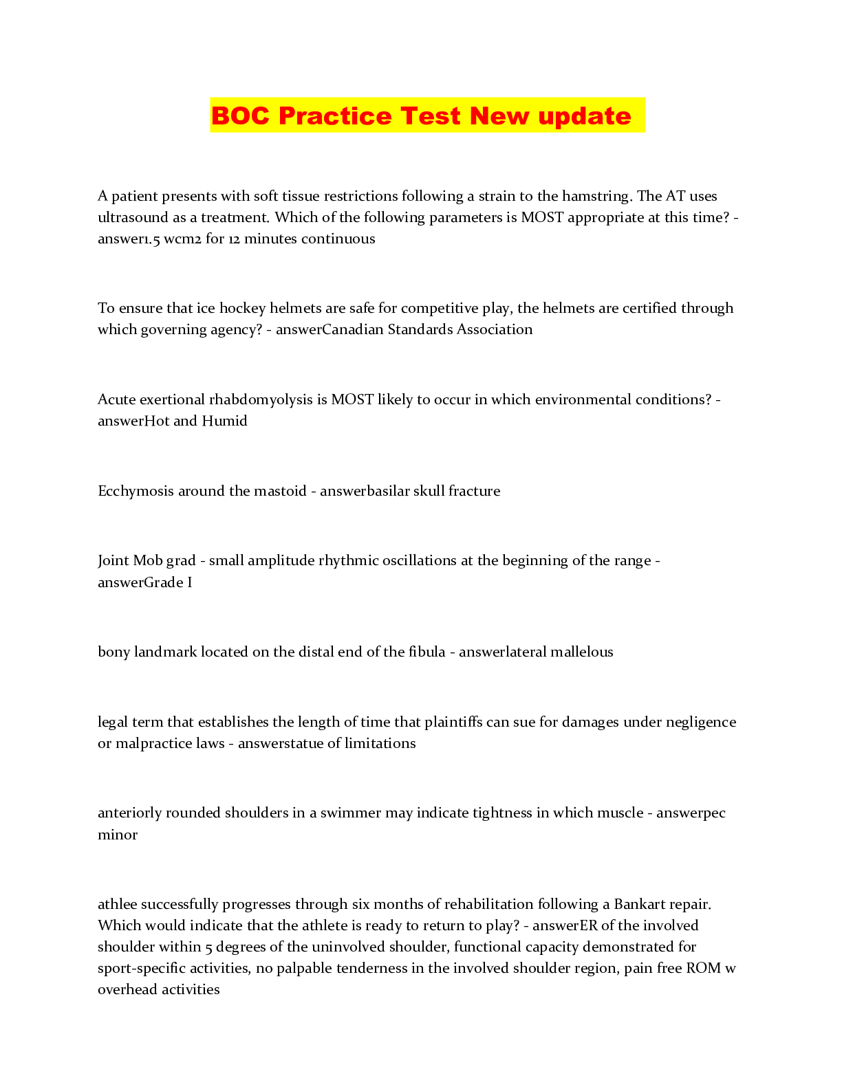 Preview image of BOC Practice Test New update document